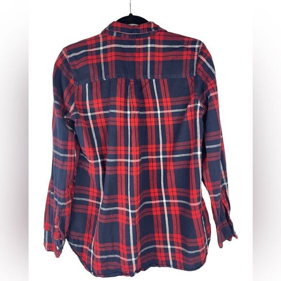 Old Navy red blue flannel classic button down plaid shirt sz M 100% cotton - Picture 3 of 11